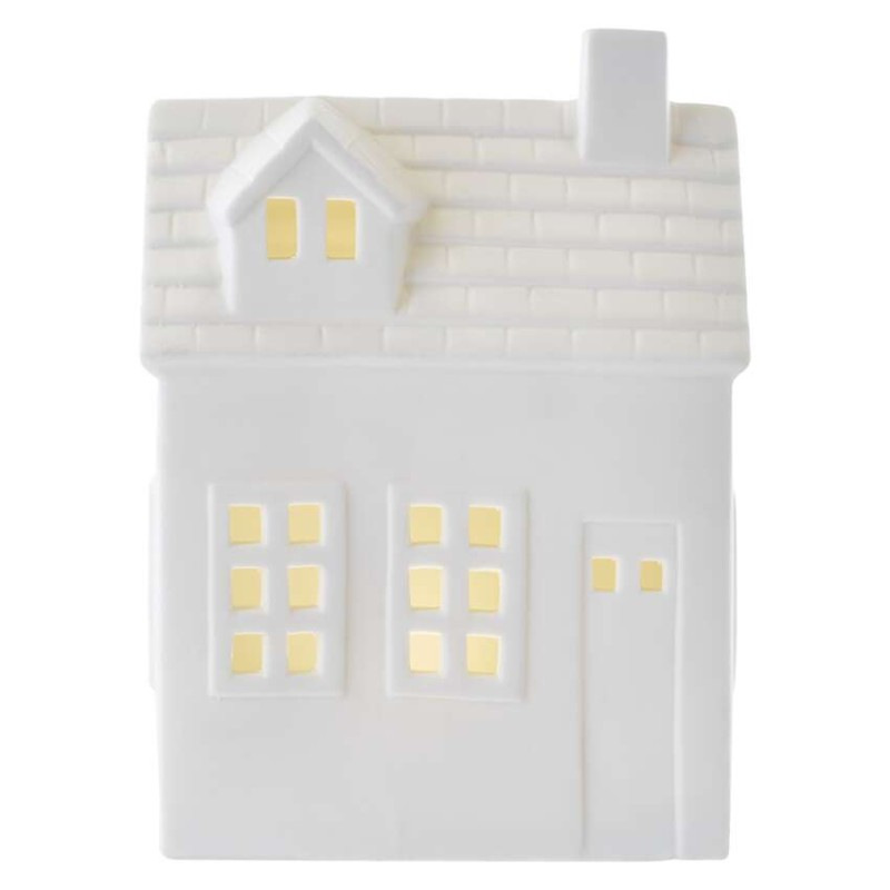 LED keramický domček, 18 cm, 1x CR2032, vnútorná, teplá biela, časovač 1