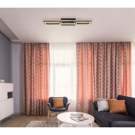 Stropné svietidlo, kov čierny, MDF vzhľad dreva, plast biely, stmievateľné, viackrokové ovládanie ce 13