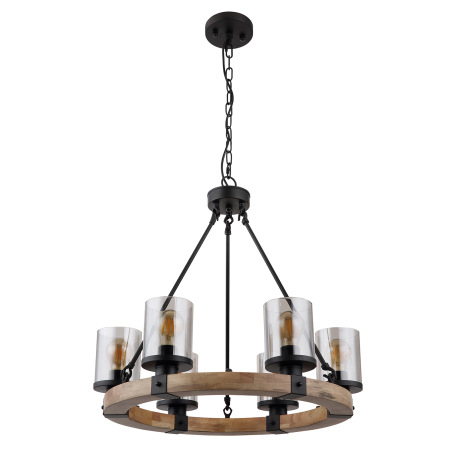 Závesné svietidlo kov čierny matný, drevo tmavohnedé, sklo dymovej farby, kábel PVC čierny, ø: 590 m 3