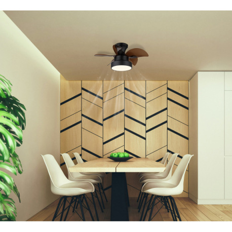 Stropný ventilátor, matný čierny kov, hnedý/biely plast, viacero rýchlostí pomocou nástenného vypína 9