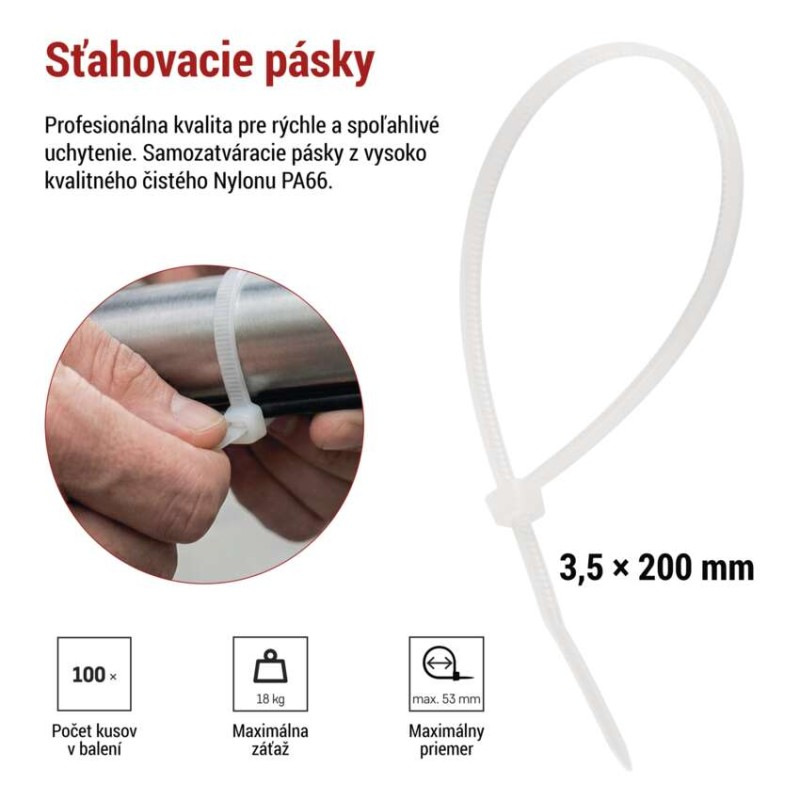 Sťahovacia páska 200×3,5, biela, 100 ks 6