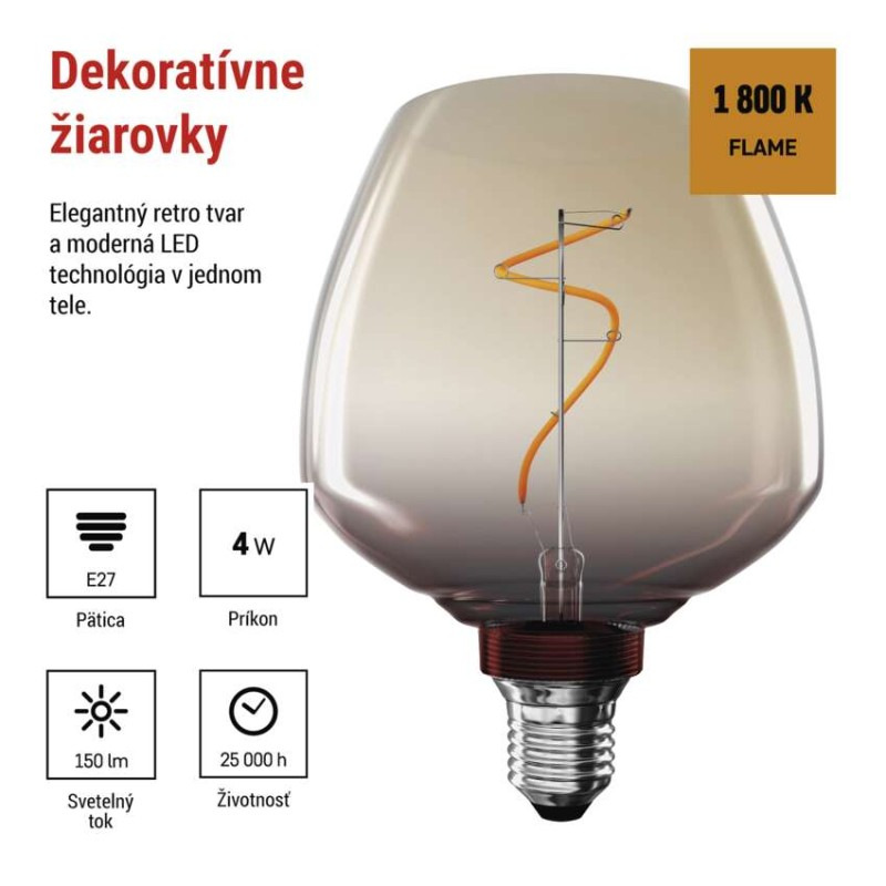 LED žiarovka DECO S123 / E27 / 4 W (16 W) / 150 lm / flame 1