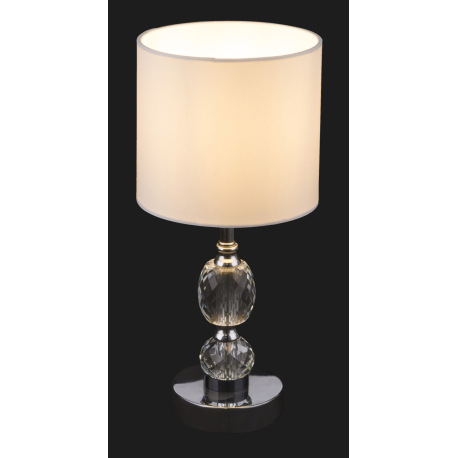 Stolová lampa, kov chróm, textil biely, kryštálové sklo priehľadné, vypínač, Ø210, V:470, bez žiarov 11