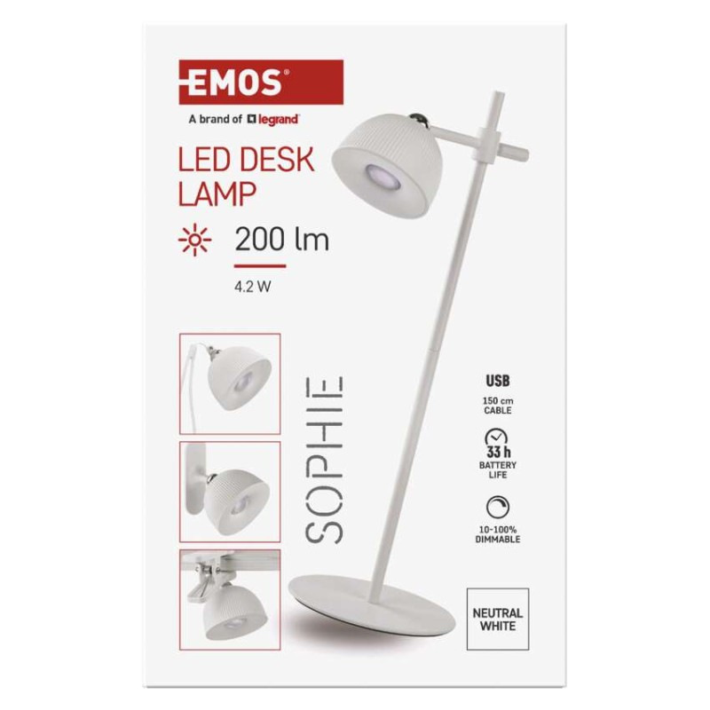 LED stolná lampa SOPHIE, dobíjacia, biela 10