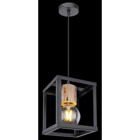 Závesné svietidlo, kov čierny matný, drevo, DxŠxV: 170x170x1200, bez žiarovky 1xE27, max. 60W 230V 2