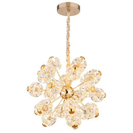 Závesné svietidlo, zlatý kov, číre sklenené kryštály, ø: 650 mm, V: 1350 mm, LED 70W, zdroj 7600 lm,