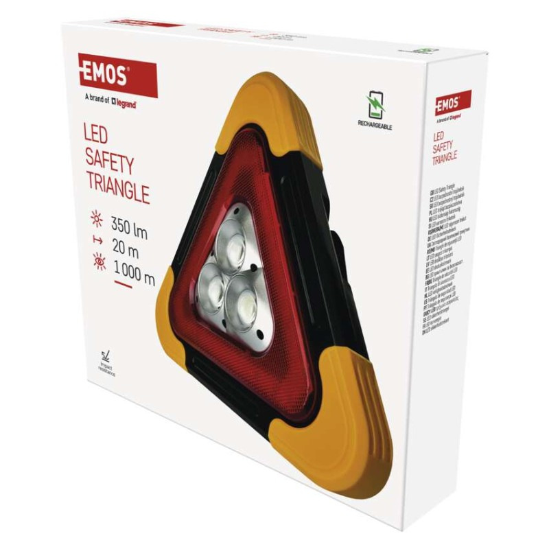 LED výstražný trojuholník, dobíjateľný, COB LED + červená LED 6
