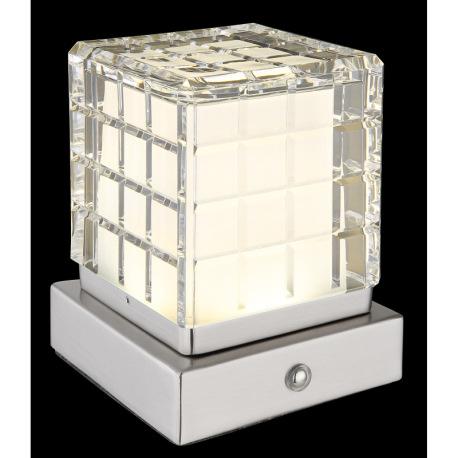 Nabíjateľná stolová lampa, kov nikel,akryl číry, satinovaný povrch, biely PVC kábel, dotykové zapnut 18