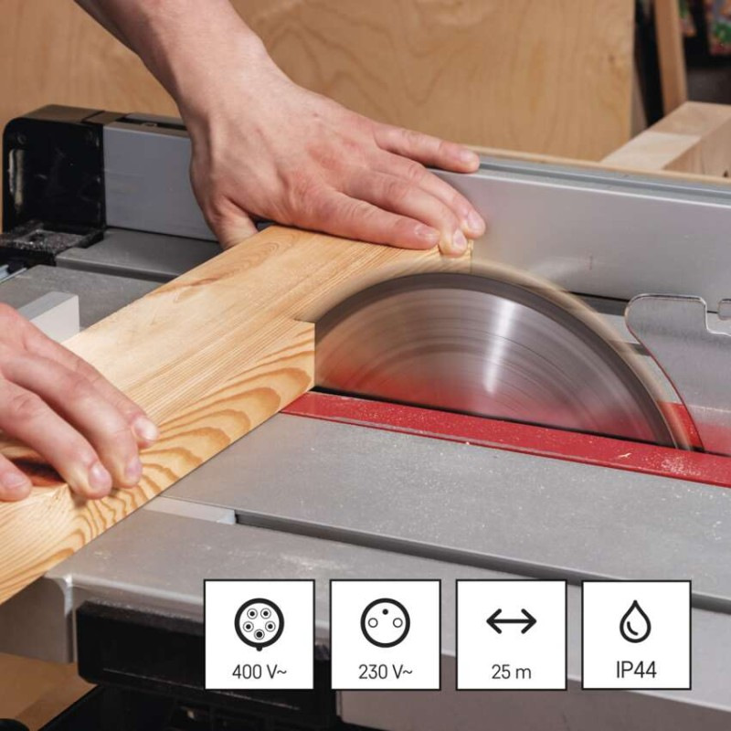 Vonkajší predlžovací kábel na bubne 25 m / 3 zásuvky / čierny / guma / 230V/400V / 1,5 mm2 3