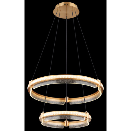 Závesné svietidlo, kov zlatej farby, hliník zlatej farby brúsený, krištále K5 číre, akryl číry, stmi 18