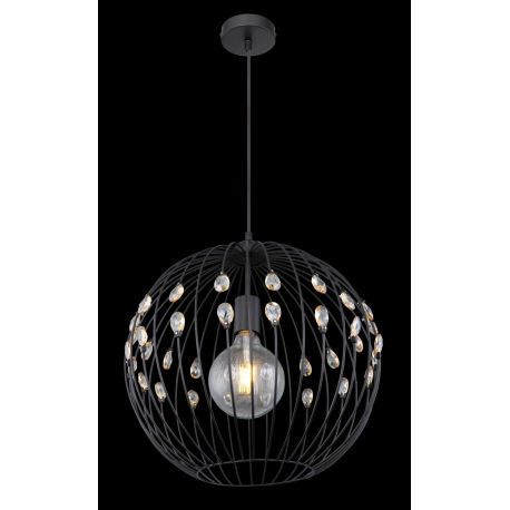 Závesné svietidlo, kov čierny matný, krištále K9 jantárové, textilný kábel čierny, Ø:400, V:1200, be 7