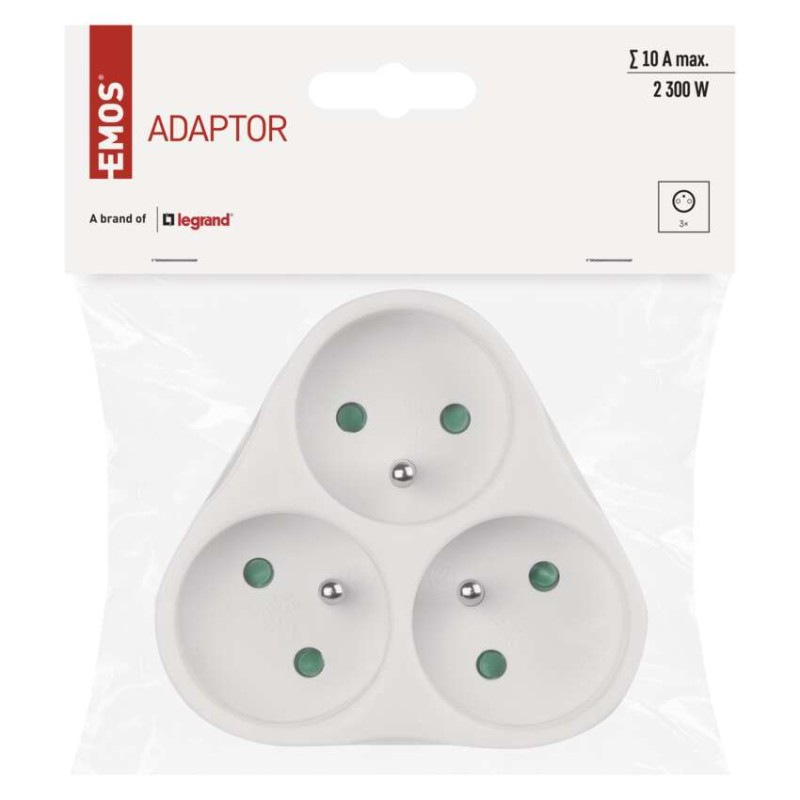 Rozbočovacia zásuvka 3× guľatá, biela 5