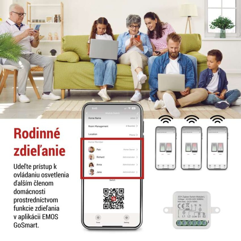 GoSmart prepínací modul IP-2104SZ, ZigBee, 2-kanálový (nevyžaduje N-vodič) 2