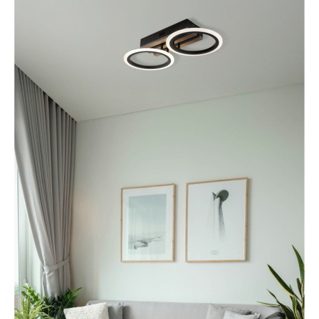 Stropné svietidlo, kov čierny matný, MDF s tmavým dreveným efektom, plast biely, niekoľko úrovní pom 1