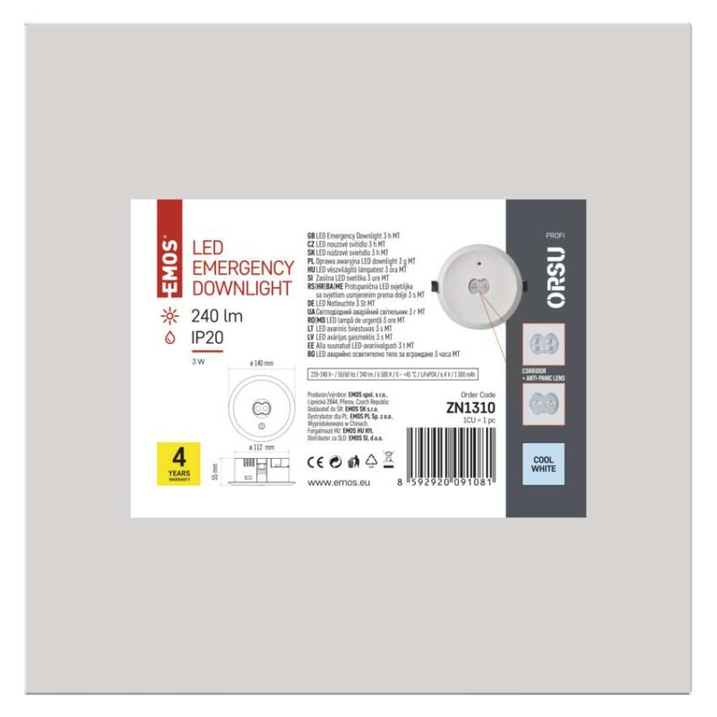 LED Núdzové svietidlo ORSU 3W 240LM 3H 4