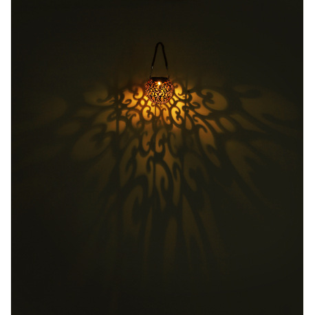 Solárne svietidlo, kov sivý, antik, kov medený, plast čierny, konopné lano, vypínač, akumulátor AAA 5