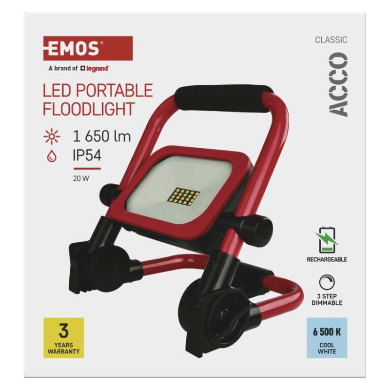 LED reflektor ACCO nabíjací prenosný, 20 W studená biela 14
