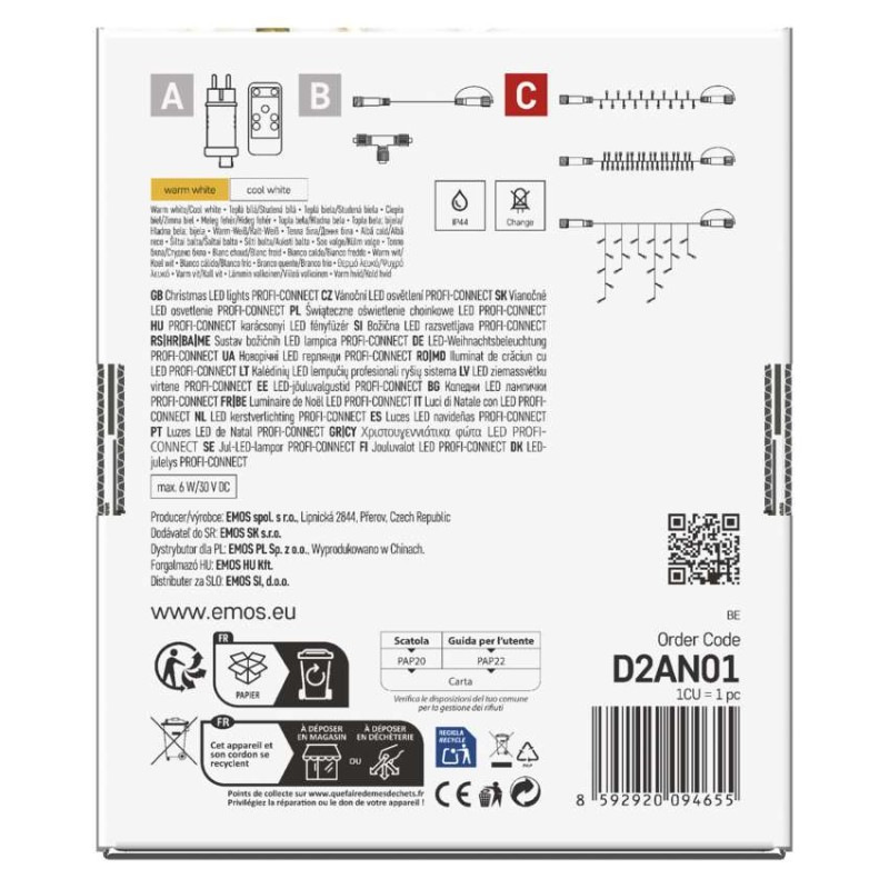 Profi LED spojovacia reťaz preblikávajúca, 10 m, vonkajšia, teplá/studená biela 12