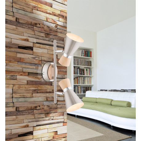 Nástenné svietidlo, drevo, kov, nikel, chróm, DxV: 300x160, bez žiaroviek 2xE14, max. 25W 230V. 1