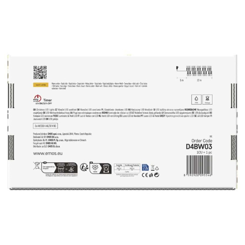 LED vianočná reťaz – ježko, 12 m, vonkajšia aj vnútorná, teplá biela, časovač 8