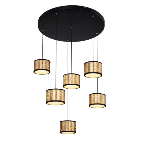 Závesné svietidlo, čierny kov, sklo, krištále plastové priehľadné, čierne sklo so zlatou fóliou, Ø56