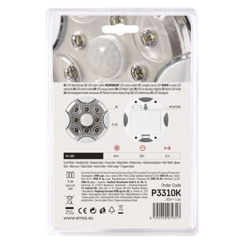 LED nočné svetlo P3310K s pohybovým senzorom na 3× AA 4