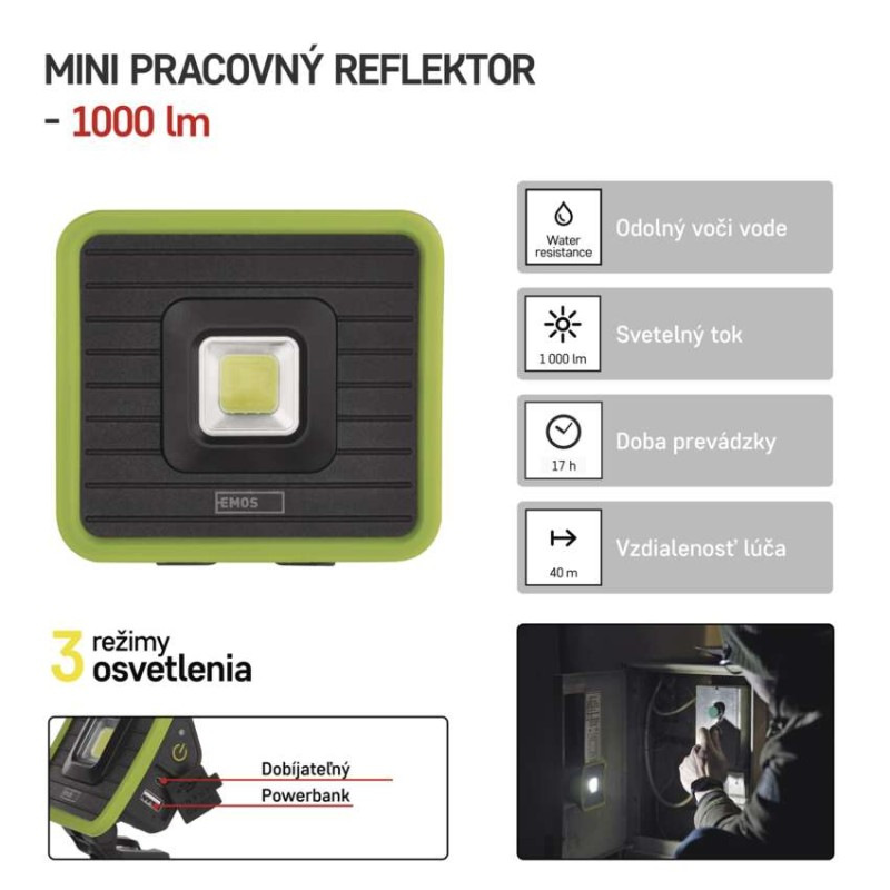 LED nabíjací pracovný reflektor P4539, 1000 lm