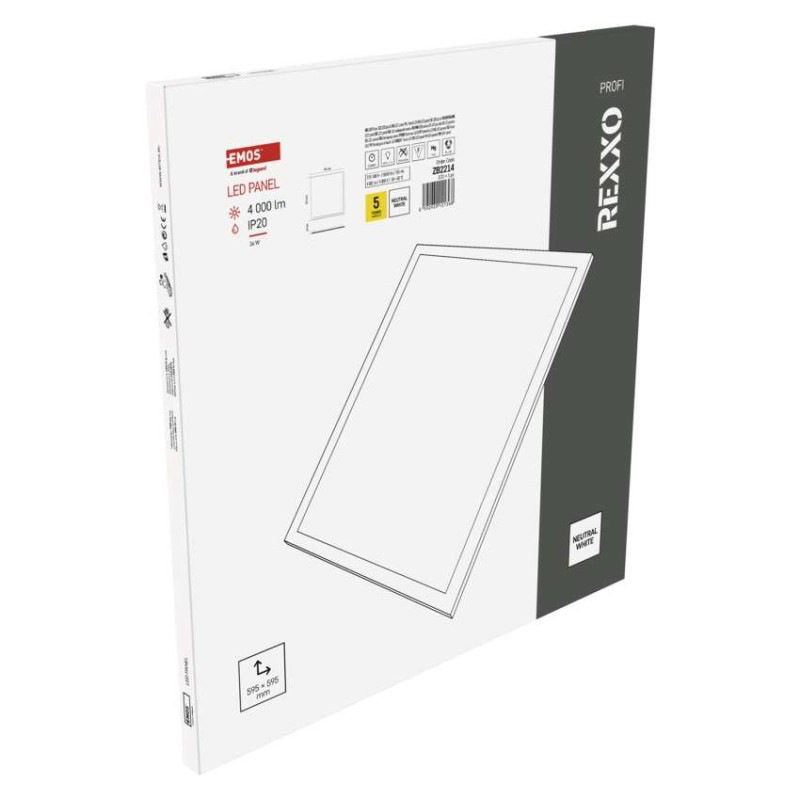 LED panel REXXO backlit 60×60, štvorcový vstavaný biely, 36W neutr.b. 8