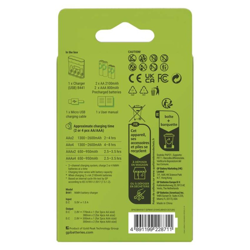 GP nabíjačka batérií Recharge B441 + 2×AA Recharge 2100mAh + 2×AAA Recharge 800 mAh 3
