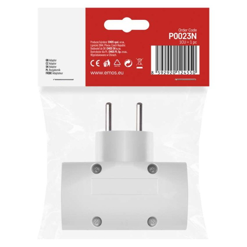 Viacnásobná zásuvka 2× okrúhla + 1× obdĺžniková, biela 6