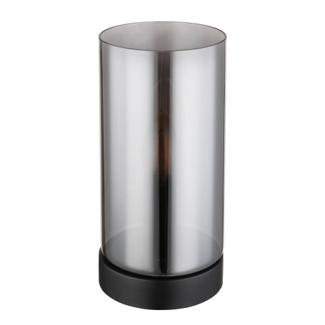 Stolová lampa, kov čierny matný, sklo dymové, kolískový vypínač na kábli, ø:110 mm, V:225 mm, dĺžka 6