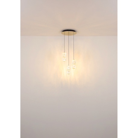 Závesná lampa, kov zlatej farby antik, kov čierny matný, sklo číre, kábel PVC čierny, výškovo nastav 16