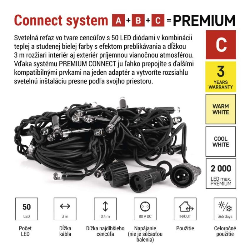 Premium LED spojovacia reťaz preblikávajúca – cencúle, 3 m, vonkajšia, teplá/studená biela