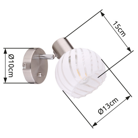 Nástenné svietidlo, nikel, sklo priehľadné biele, vypínač, ŠxV: 130x150, H: 156, bez žiarovky 1xE27, 11