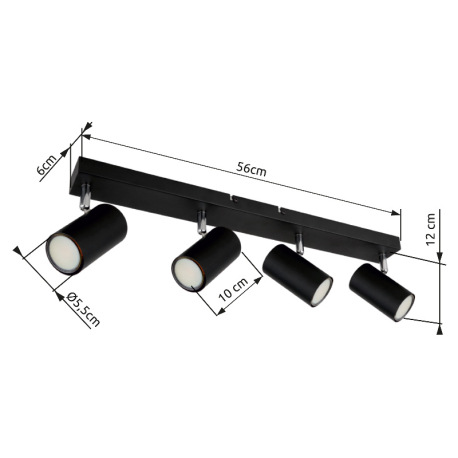 Stropné svietidlo, kov čierny, chrómový, DxŠxV:560x60x120mm, bez žiaroviek 4x GU10, max. 35W 230V 10