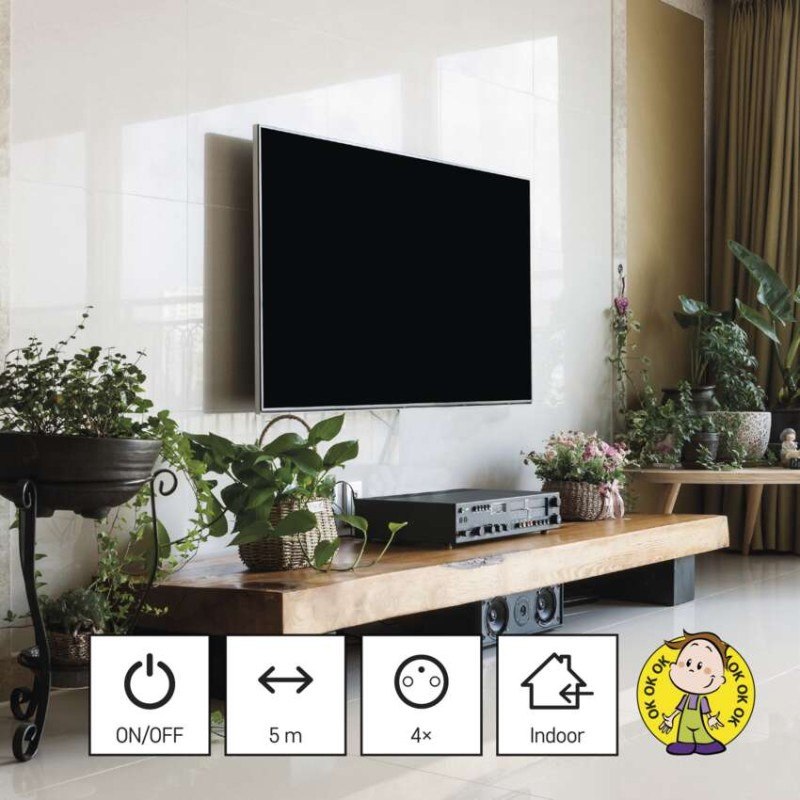 Predlžovací kábel 5 m / 4 zásuvky / s vypínačom / čierny / PVC / 1 mm2 2