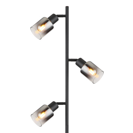 Stojanové svietidlo, kov čierny matný, dymové sklo s prechodom do priehľadného skla, kábel PVC čiern 13