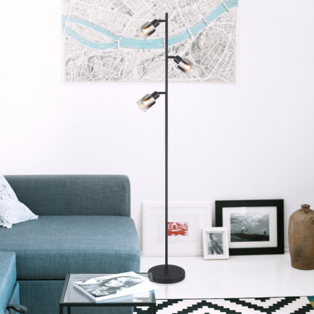 Stojanové svietidlo, kov čierny matný, dymové sklo s prechodom do priehľadného skla, kábel PVC čiern 1