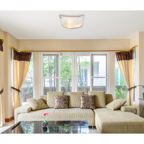 Stropné svietidlo, kov biely, chróm, satinované sklo, ozdobné linky, DxŠxV: 400x400x80, bez žiarovie 7