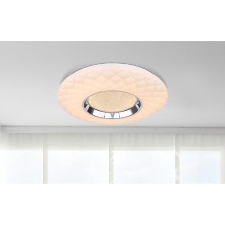 Stropné svietidlo, kov biely, chróm, akryl biely, trblietavý efekt, kompatibilné s Google Assistant 10