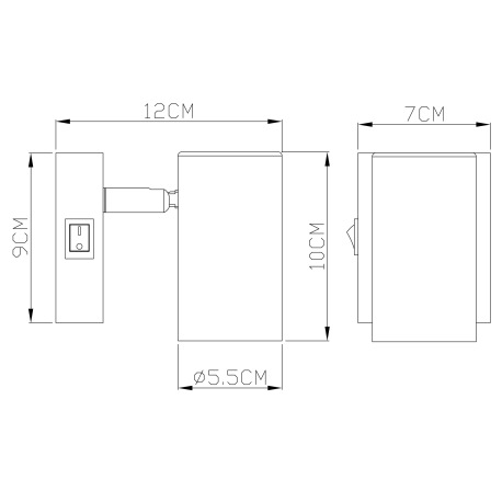 Nástenné svietidlo, kov čierny, mosadz, s vypínačom, ŠxV:70x100mm, H: 120mm, bez žiarovky 1x GU10, m 9