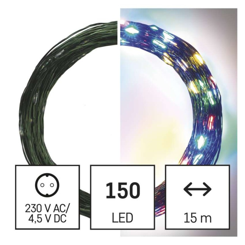 LED vianočná nano reťaz zelená, 15 m, vonkajšia aj vnútorná, multicolor, časovač 1