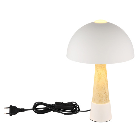 Stolová lampa, kov, piesková matná, imitácia travertínu, čierny PVC kábel, kolískový vypínač na kábl 8