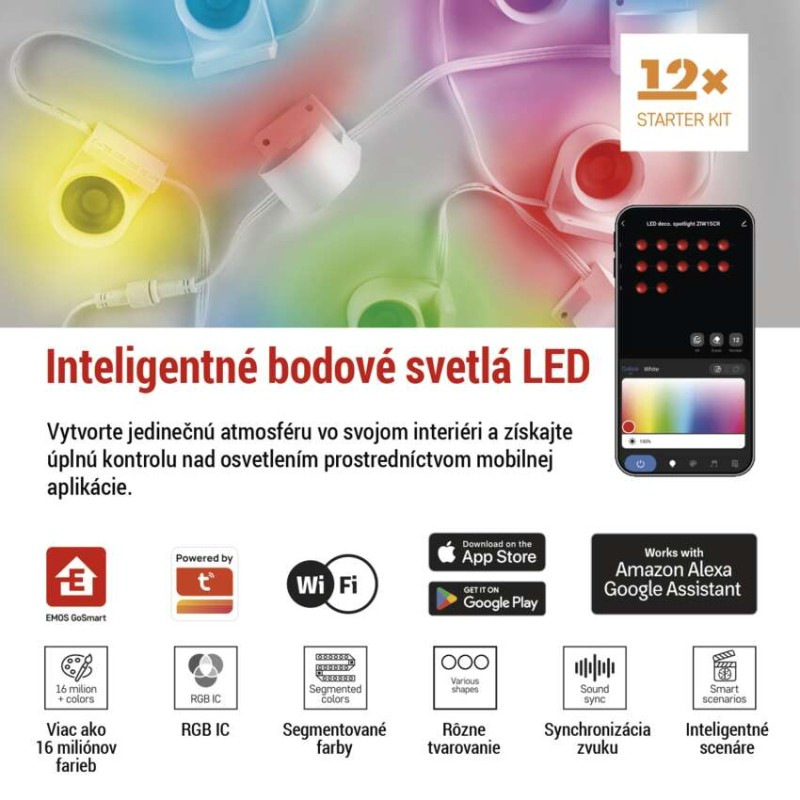 GoSmart LED reflektor - 255 cm reťaz, 12 častí, 7 W, RGBIC+CCT, stmievateľný, WiFi 1