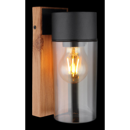Vonkajšie svietidlo nerezová oceľ imitácia dreva, nerezová oceľ čierna matná, sklo dymovej farby, sm 2