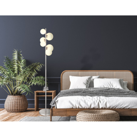 Stojanové svietidlo, nikel, sklo biele, kábel PVC čierny, nožný spínač na kábli, DxŠxV: 295x280x1550 1