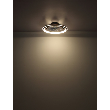 Stropný ventilátor, kov čierny matný, akryl biely, plast dymový, stmievateľný, niekoľko úrovní cez n 9