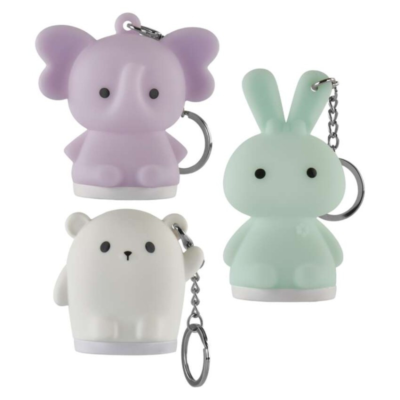 LED silikónová kľúčenka – zvieratká, 12 ks, display box 6