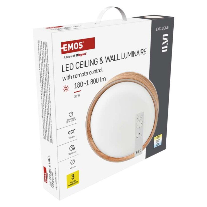 LED nástenné svietidlo ILVI, kruhové 30 W, stmievanie + CCT, drevo 13