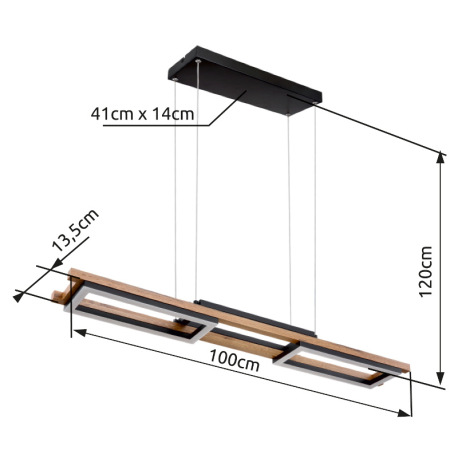 Závesné svietidlo, kov čierny, MDF tmavohnedý, plast biely, viackrokové ovládanie cez nástenný vypín 10